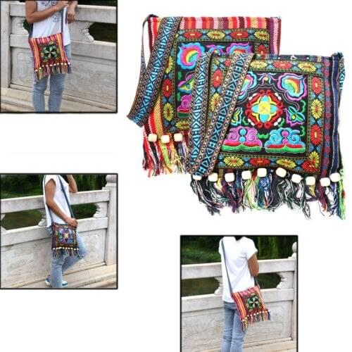Vintage Chinese National Style Ethnic Shoulder Bag Embroidery Boho Hippie Tassel Tote Messenger Storage Bags