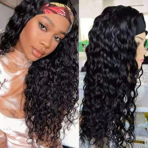 Water Wave Headband Wig Curly Human Hair Headband Wig For Women Curly Full machine Made Wig Brazilian Glueless 30 Inch Wig 180