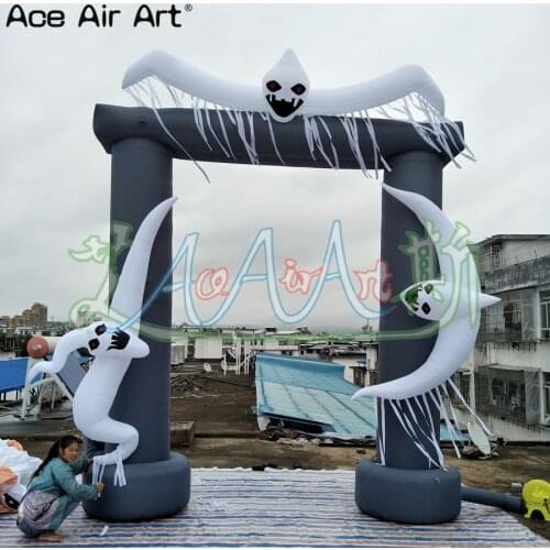 Customized scary inflatable Halloween ghost arch,classical column entrance door gate with base for events archway