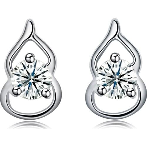 ZEMIOR Earrings For Women 925 Sterling Silver Gourd Shape Bright Clear Cubic Zirconia Jewelry Personality Female Stud Earring
