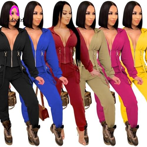 Corset Wear Fitness Women 2 Piece Set Long Sleeve Outfits 2021 New Solid Casual Sexy Hooded Overalls Long Pants Set Tracksuits