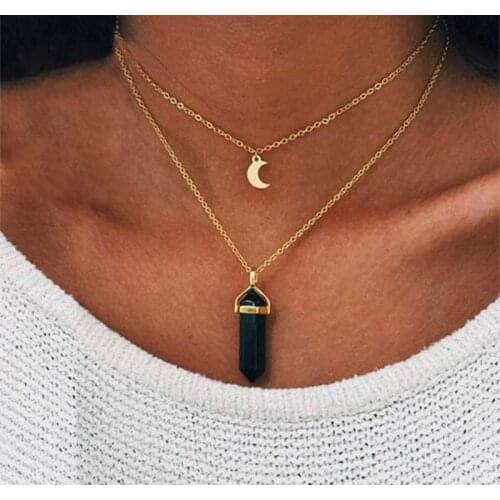 Fashion Bohemia Natural Moonstone Moon Choker Gold Color Natural Stone Crystal Pendant Necklace For Women Wedding Party Gift