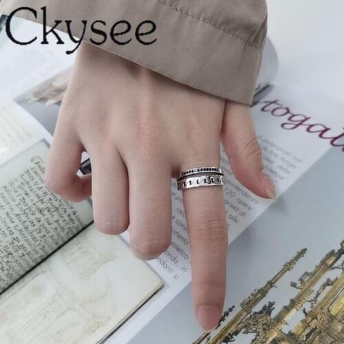 Ckysee News 100% 925-Sterling -Silver Vintage Double Ring Adjustable Closed Ring For Woman Fashion Rings Jewelry Gift