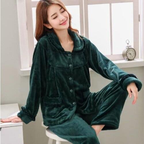 Winter Thicken Flannel Pajamas Women Large Size Leisure Coral Fleece Middle Aged Mothers Pijamas Set Ladies Home Clothes