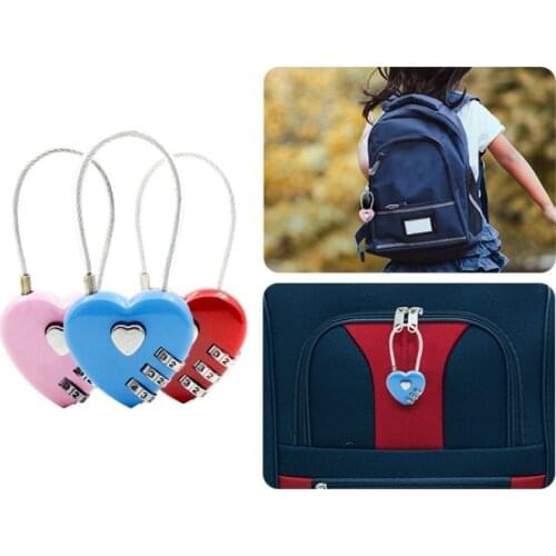 1PC 3 Digits Zinc alloy wire rope password lock mini Love Heart Shape password padlock travel luggage package password lock