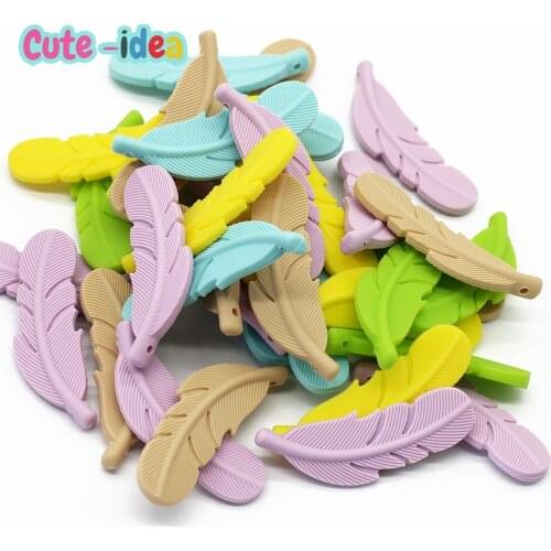 Cute-Idea 10PCs Food grade Baby Teething Silicone Beads feather Chewable teether Baby goods Pacifier Chain toys Accessories