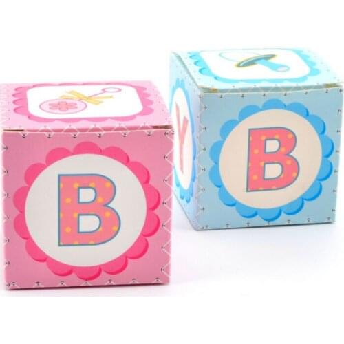100pcs Creative Pink / Blue Square BABY Pattern Baby Shower Candy Boxes Baby Baptism Party Return Present Gift Box