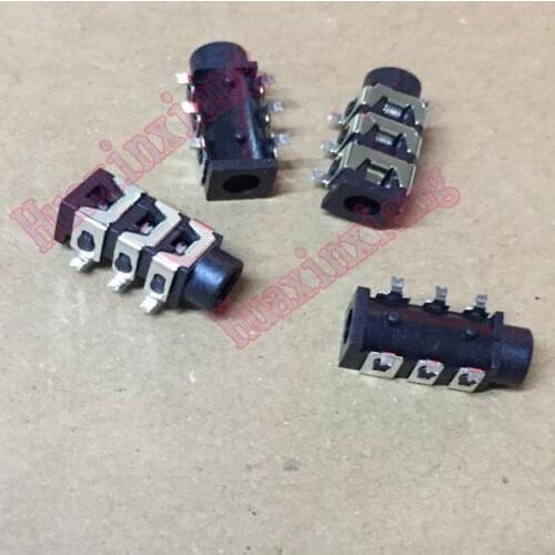 100PCS/Lot PJ-313D 3.5mm SMD Female Stereo Audio socket/Jack connector Black 6Pin