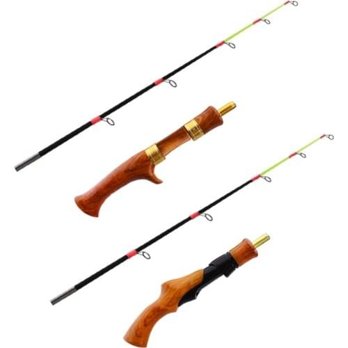 2 Section Fishing Rod 62cm Imitation Wooden Handle Straight Handle Gun Handle Children Rod Outdoor Short Ice Fishing Rod