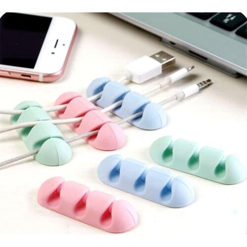 2pcs Adhesive Silicone Cable Winder Solid Color Cable Holder Desktop Wire Wrapped Cord Earphone Charger Organizer Desk Set