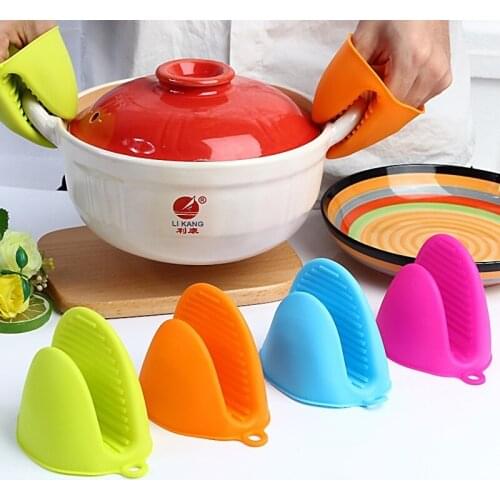 2pcs Dishes Silicone Gloves Oven Heat Insulated Finger Gloves Cooking Microwave Non-slip Gripper Pot Holder Kitchen Silica
