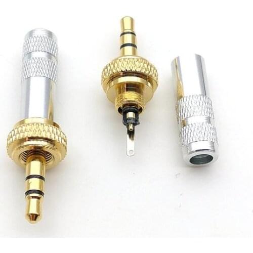 20pcs silver 3.5mm Screw Lock Stereo Jack Plug Gold Plated Soldering connectors New