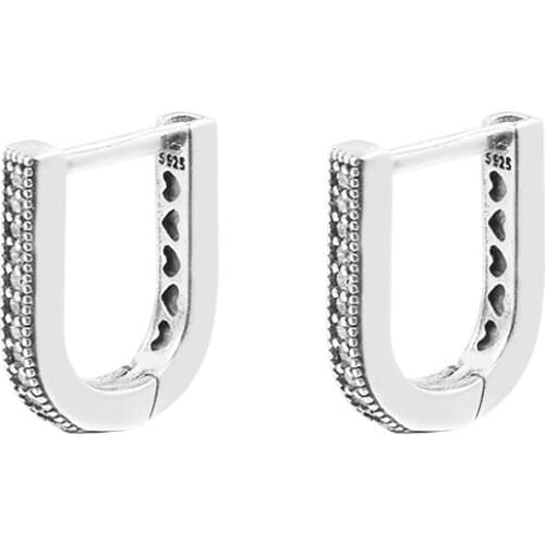 2021 New 925 Sterling Silver Jewelry U-shaped Hoop Earrings for Women Teen Girls Gift Clear CZ Earring Brincos