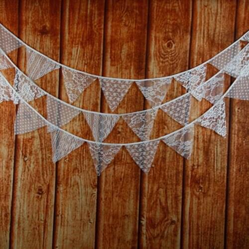 3.2M 12 flags Handmade Customize Personality Wedding Bunting Party Birthday Show Decoration Photo Prop Cream Lace Fabric Garland