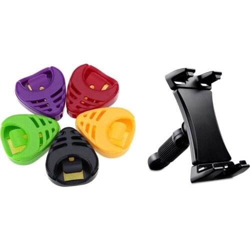 5 Pcs Plactic Heart-Shaped Guitar Pick Plectrum Holder Cases & 1 Pcs Tablet Mounts For Microphone Stand