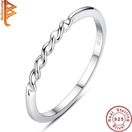 BELAWANG New Arrival 925 Sterling Silver Ring Sparkling Twisted Lines Finger Rings for Women Wedding Engagement Jewelry