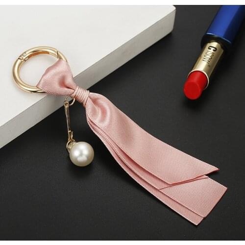 Homemade new fashion bag detachable pendant Korean version of the ribbon DIY jewelry accessories pearl keychain k2235