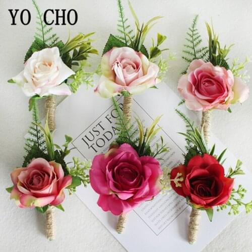 Boutonniere Flowers Corsage Red Boutonniere Buttonhole Groom Brooch Buttonholes Groomsman Best Man Pin Hand Flowers Accessories