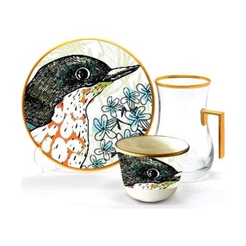 Drop Efe Handled Tea & Arabian Coffee Cup Set 18 Pieces Chippy