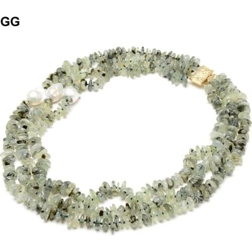 GuaiGuai Jewelry 3 Strands 21''-23" Natural Green Prehnite White Keshi Pearl Necklace For Women