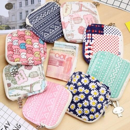Canvas ladies coin purse cartoon coin bag key storage bag sanitary cotton bag zipper portable USB data cable earphone bag
