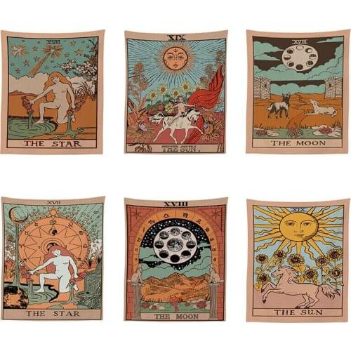 India Mandala Tapestry Wall Hanging Sun Moon Tarot Wall Tapestry Wall Carpet Psychedelic Tapiz Witchcraft Wall Cloth Tapestries