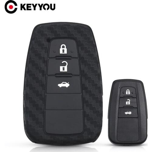 KEYYOU 3 Button Carbon Silicone Car Key Case For Toyota Camry Corolla C-HR 2017 2018 Prado Prius Remote Fob Cover