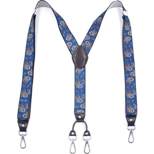Classic Men women 4 X back Siver hooks with 4 Microfiber leather end big clips suspender solid colors 3.5cm width