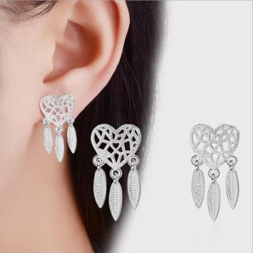 KOFSAC New Fashion Pure Silver 925 Stud Earrings For Women Elegant Love Heart Dreamcatcher Earring Jewelry Valentines Day Gifts