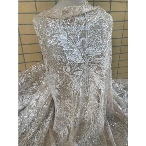 Good looking french lace fabric L-59885 african lace fabric with beads and sequins for party dress