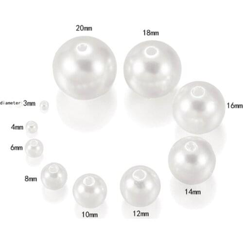 3-20MM Straight Holes Acrylic Imitation Pearl Beige Bracelet Round Beads Plastic ABS Imitation DIY Craft Jewelry Making Supplies