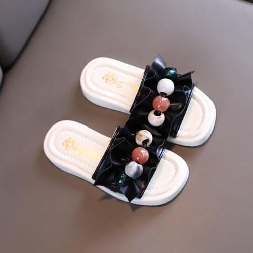 Girls Outer Slippers 2021 Summer New Princess Fashion Pearl Sandals Korean Kids Western Beach Shoes Cute Ruffle Hot Chic Casual