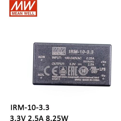 MEAN WELL IRM-10-3.3 8.25W PCB-mount assemble Encapsulated Power Module 110V/220V AC to 3.3V DC 2.5A Module type Power Supply