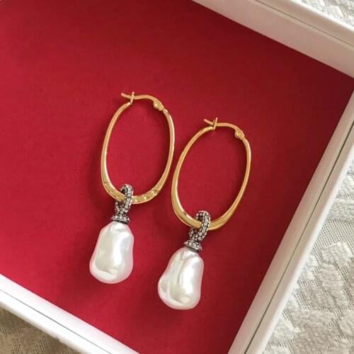 Fashion Brand Anomalistic Jewelry For Women Gold Color Freshwater Pear Tassel Pearl Design Wedding Party Earrings