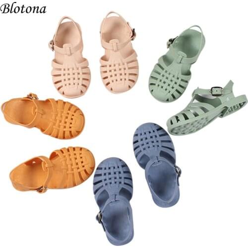 Blotona Fashion Kids Flat Sandals, Summer Solid Color Hollow Out Walking Shoes Beach Footwear for Girls Boys