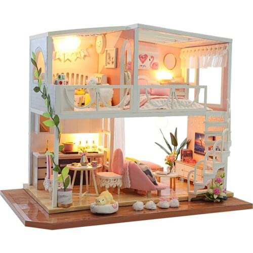Dollhouse Kit LED Light Creative Building Nordic Cottage Self Assembly