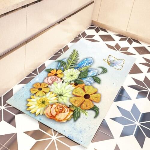 Natural Flower Illustration Floor Mat Lovely Butterfly Bright Colors Area Rugs Home Living Room Bedroom Carpet Decor Doormat