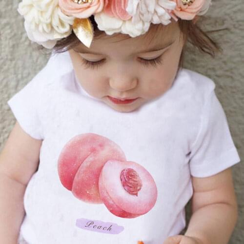 Novelty Printed Peach Apple Fruit Name Unisex Kids Shirt Summer Tops Casual Girls Tshirt Short Sleeve Baby Boy T Shirt Harajuku