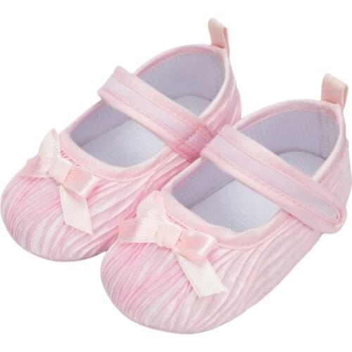 Newborn Baby Girls Bowknot Princess Shoes Non-slip Sole Solid Prewalker Toddler Footwear Lovely Anti-Slippery Mary Jane Flats