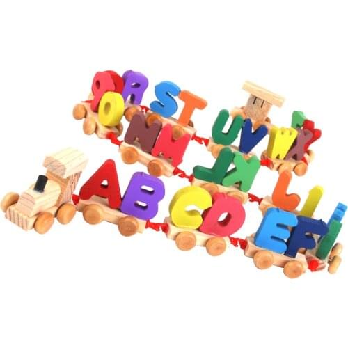 Colorful Wooden Full Set Alphabet Letters Train w Wheel Kids Educational Toy