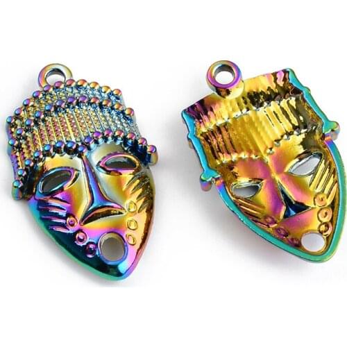 2PCS Rainbow Multicolor Zinc Based Alloy Pendant Charms Beauty Mask DIY Alloy Jewelry Making Accessories For Necklace Earring