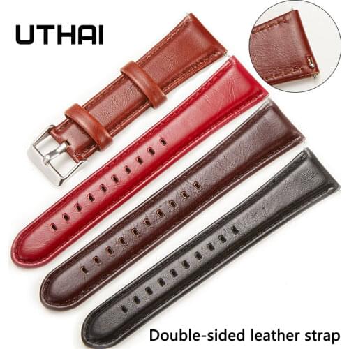 UTHAI P37 Geniune Leather Watchbands 18MM 20MM 22MM 24MM Double-sided leather strap For Samsung Galaxy Watch Watch Accessories