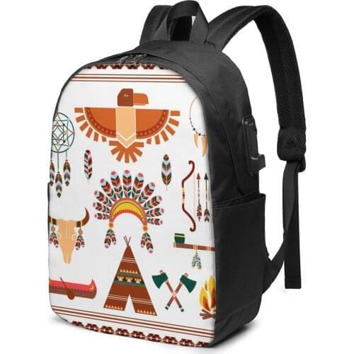 School Bag for Boy and Girl Aztec Mayan Print Backpack with USB Charging Funny Daypack For Teenager Student