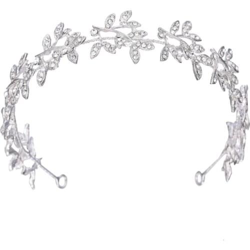 SLBRIDAL Alloy Rhinestones Crystal Leaf Bridal Flexible Soft Tiara Headband Wedding Hair Accessories Women Party Dress Jewelry