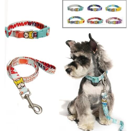 Dog Collar Leash Small Medium Dogs Cats Fashionable Cute Pet Collar Perro with Lead Leash For French Bulldog Dog Supplies