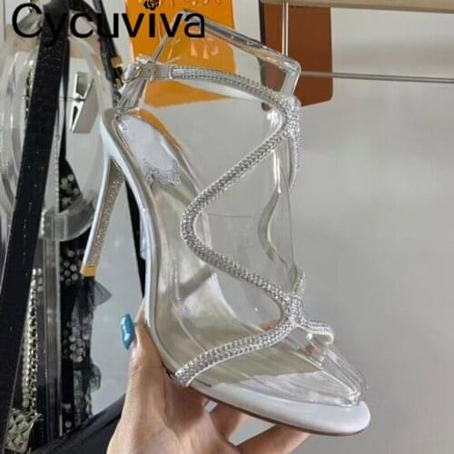 Rhinestone Ankle Strap Dress Sandals Women Stiletto High Heels Formal Party Shoes Ladies Crystal High Heel Shoes Silver Sandals