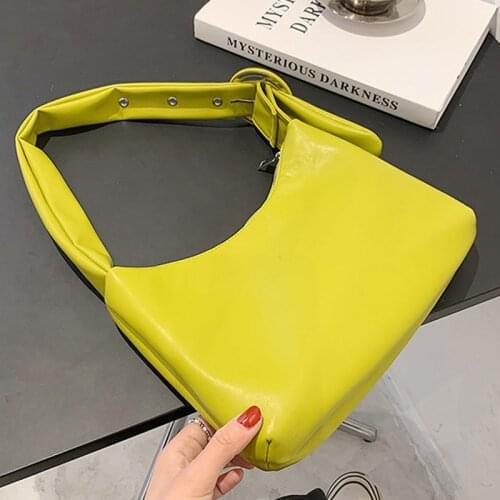 Solid Color Half Moon Shoulder Bags For Women 2021 PU Leather Womens Designer Simple Handbag Female Travel Zipper Armpit Bag