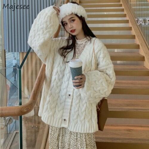 Sweaters Womens Solid Harajuku Oversize Warm Twist Loose Cardigan Students Korean Style Autumn Winter Long Sleeve Outwear Casual