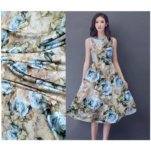 Telas Drape silk fabric meter pure silk 95% Spandex 5% for dress clothing tissu Thickness 19mm Width 1.1m By 1.1 yards flowers