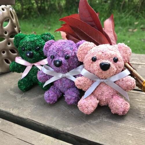Artificial Foam Eternal Bear With Real Natural Fresh Moss,Mini Preserved Flower Teddy Bear For DIY Immortal Flower Material